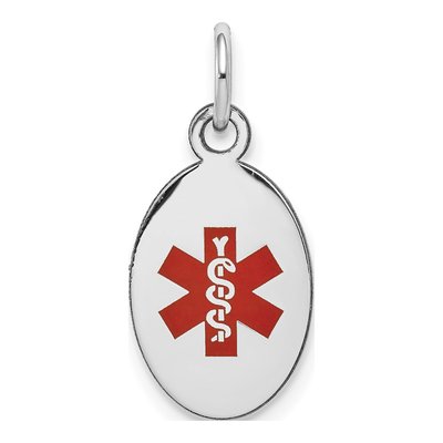 14K White Gold Red Enamel Medical ID Pendant