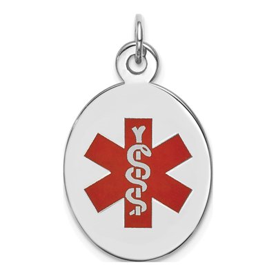 14K White Gold Red Enamel Medical ID Pendant