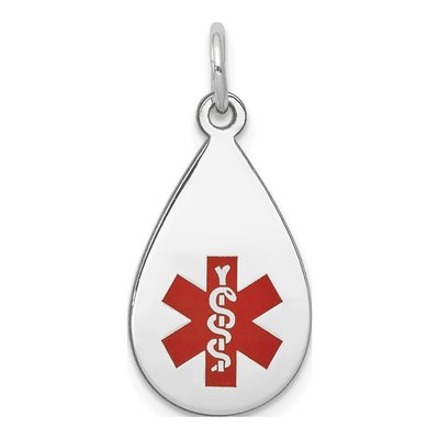 14K White Gold Red Enamel Medical ID Pendant
