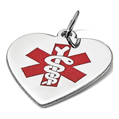 14K White Gold Red Enamel Medical ID Heart Pendant – view 5