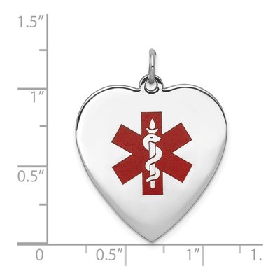 14K White Gold Red Enamel Heart Medical ID Pendant – view 3