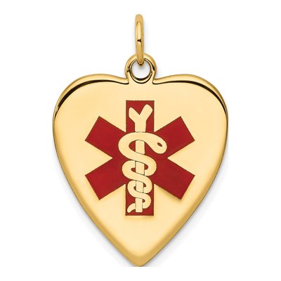 14K Yellow Gold Heart Medical Alert Pendant