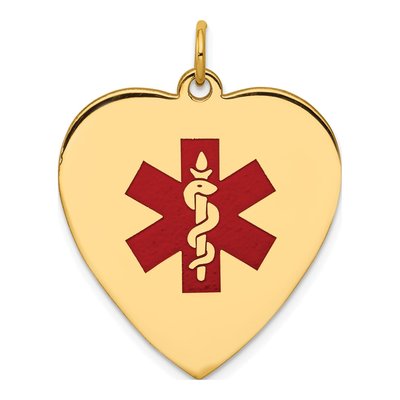 14K Yellow Gold Red Enamel Heart Medical ID Pendant