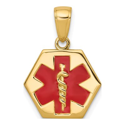 14K Yellow Gold Medical Alert Hexagon Pendant