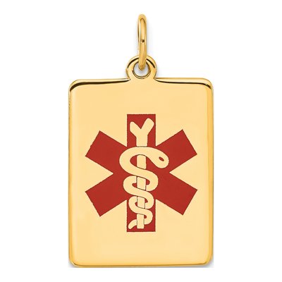 14K Yellow Gold Rectangle Medical Alert Pendant