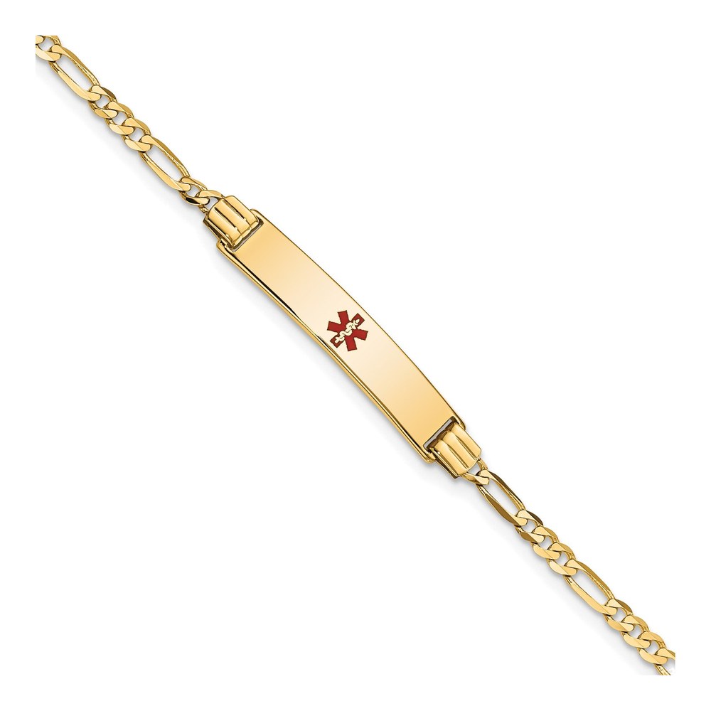 14K Gold Figaro Medical ID Bracelet, Red Enamel Plate