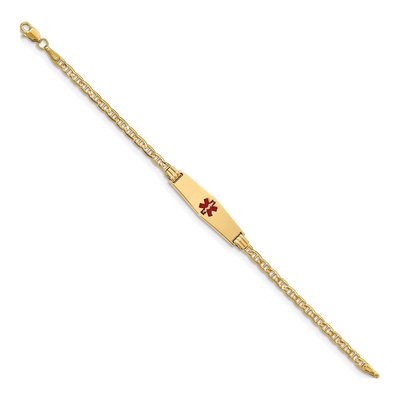 14K Yellow Gold Anchor Red Enamel ID Bracelet – view 3
