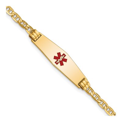 14K Yellow Gold Anchor Red Enamel ID Bracelet