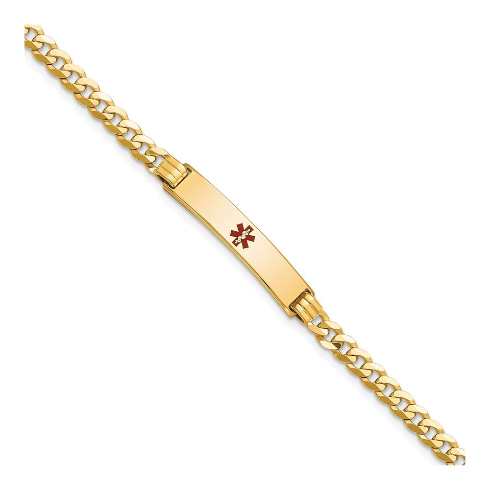 14K Yellow Gold Medical ID Curb Bracelet, Red Enamel
