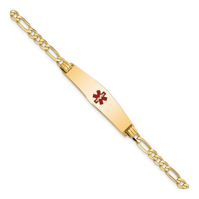 14K Yellow Gold Medical Alert ID Figaro Link Bracelet