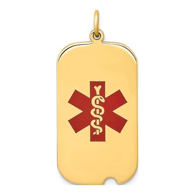 14K Yellow Gold Medical Alert Dog Tag Pendant