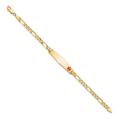 14K Yellow Gold Red Enamel Figaro Medical ID Bracelet – view 3