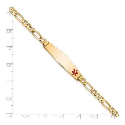 14K Yellow Gold Red Enamel Figaro Medical ID Bracelet – view 4