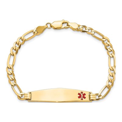 14K Yellow Gold Red Enamel Figaro Medical ID Bracelet – view 5