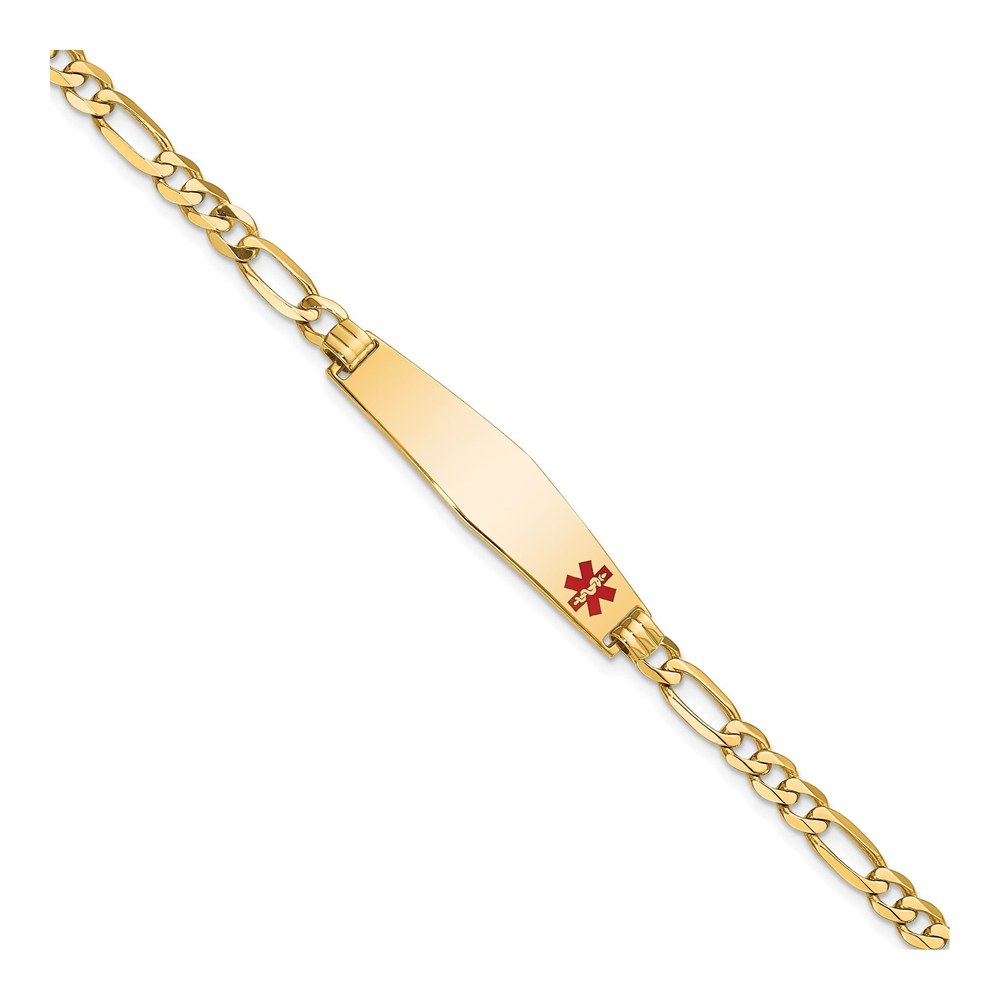 14K Yellow Gold Red Enamel Figaro Medical ID Bracelet