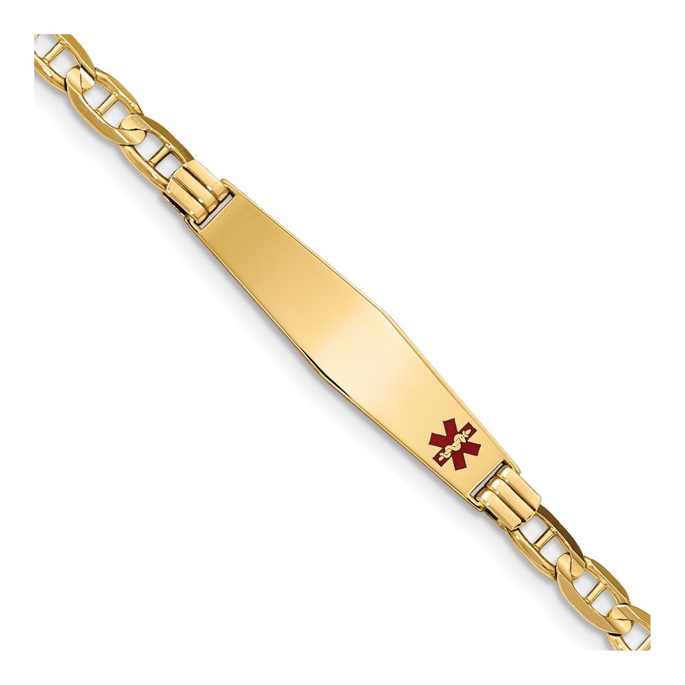 14K Yellow Gold Medical ID Bracelet with Red Enamel