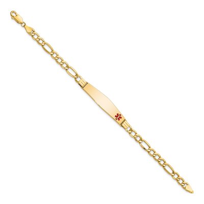 14K Yellow Gold Red Enamel Figaro Medical ID Bracelet – view 3