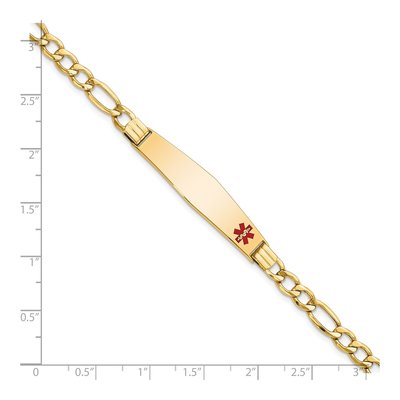 14K Yellow Gold Red Enamel Figaro Medical ID Bracelet – view 4