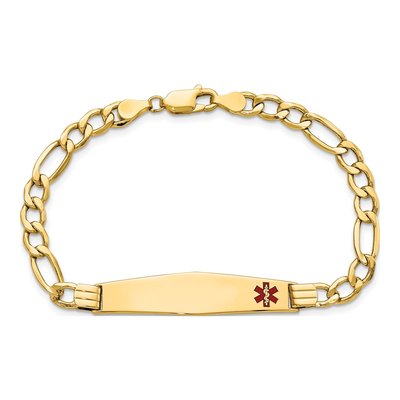 14K Yellow Gold Red Enamel Figaro Medical ID Bracelet – view 5