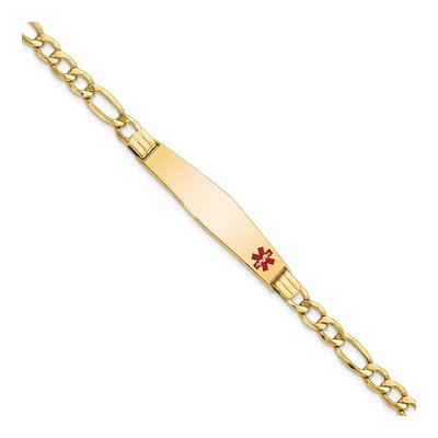 14K Yellow Gold Red Enamel Figaro Medical ID Bracelet