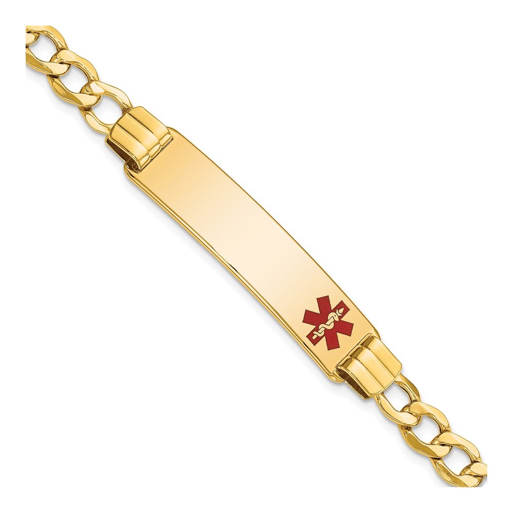 14K Yellow Gold Medical ID Bracelet, Red Enamel Curb
