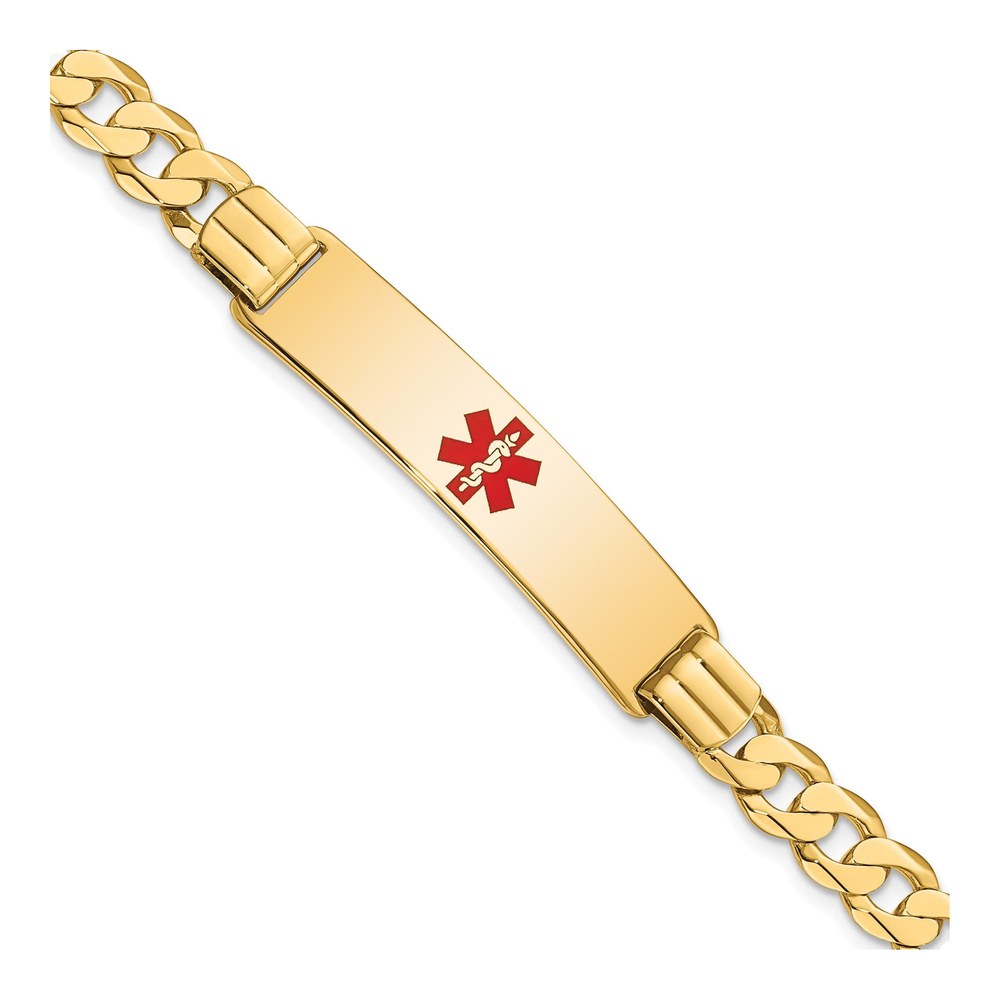 14K Gold Medical Alert ID Bracelet, Red Enamel
