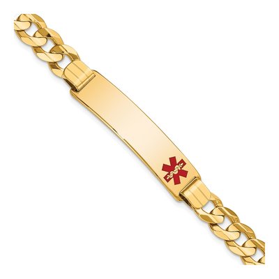14K Yellow Gold Red Enamel Curb Link ID Bracelet
