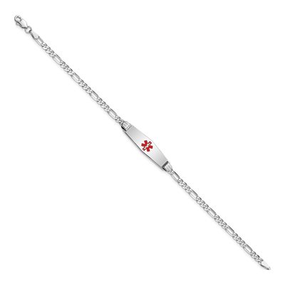 14K White Gold Figaro Red Enamel ID Bracelet – view 2