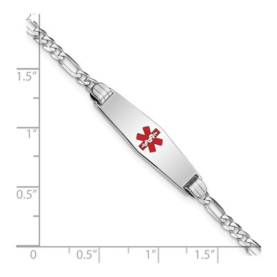 14K White Gold Figaro Red Enamel ID Bracelet – view 3