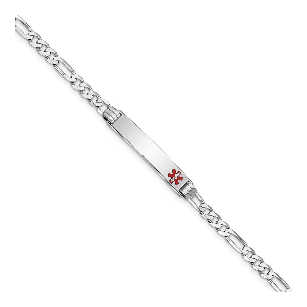 14K White Gold Red Enamel Medical ID Bracelet