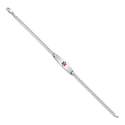 14K White Gold Curb Link Red Enamel ID Bracelet – view 2