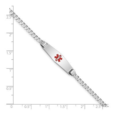 14K White Gold Curb Link Red Enamel ID Bracelet – view 3