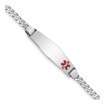 14K White Gold Red Enamel Curb Link ID Bracelet