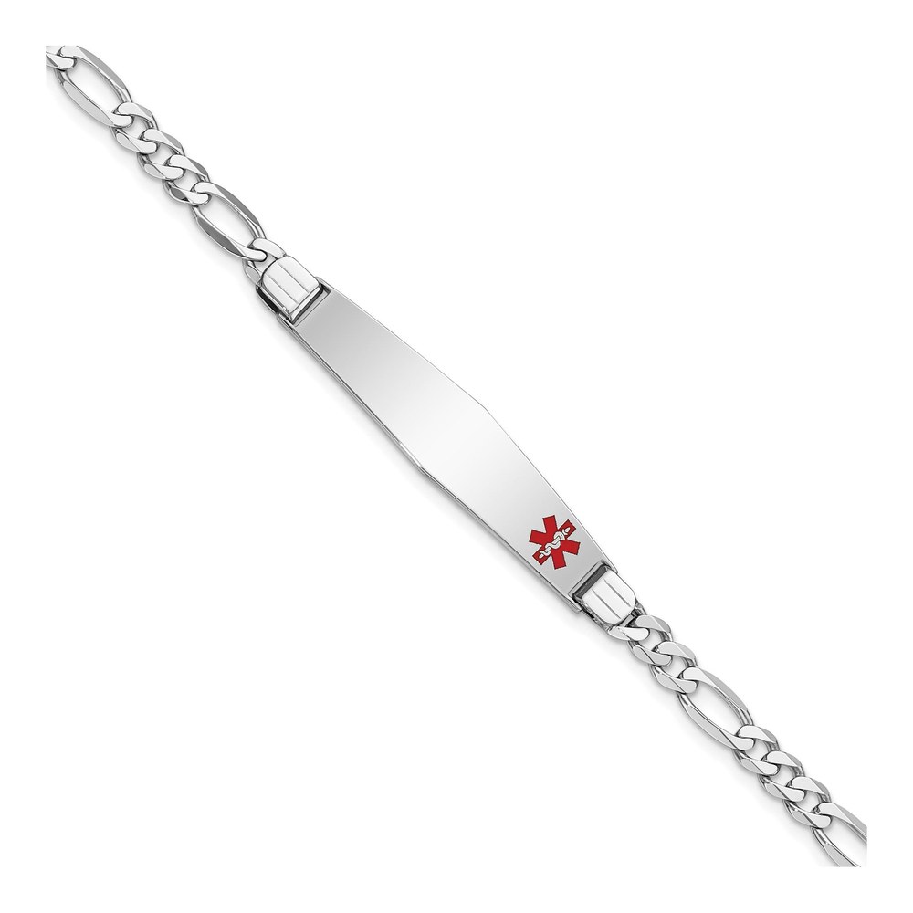 14K White Gold Medical ID Figaro Bracelet, 7 in
