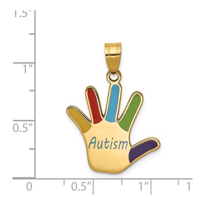 14K Yellow Gold Enameled Autism Handprint Pendant – view 5