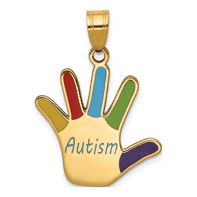 14K Yellow Gold Enameled Autism Handprint Pendant