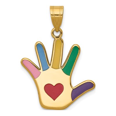 14K Yellow Gold Autism Heart Handprint Pendant