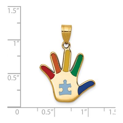 14K Yellow Gold Autism Puzzle Handprint Pendant – view 4