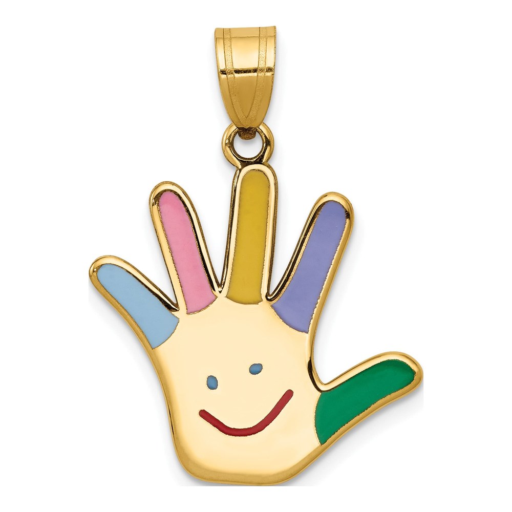 14K Yellow Gold Autism Awareness Handprint Pendant