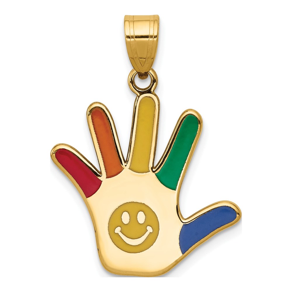 14K Yellow Gold Autism Awareness Handprint Pendant