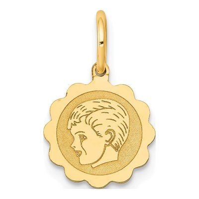14K Yellow Gold Boy Head Scalloped Disc Charm