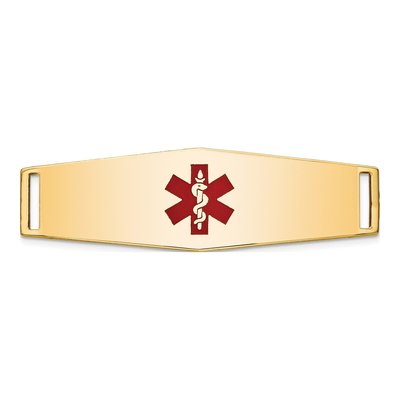 14K Yellow Gold Red Enamel Medical ID Plate Bracelet