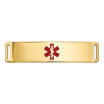 14K Yellow Gold Red Enamel Medical ID Plate Bracelet