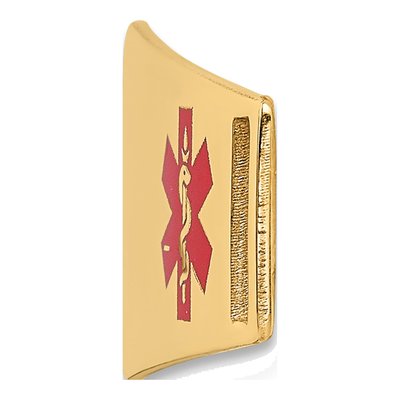 14K Yellow Gold Off-Center Red Enamel Medical ID Plate Bracelet – view 3