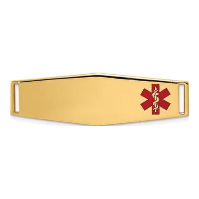 14K Yellow Gold Off-Center Red Enamel Medical ID Plate Bracelet