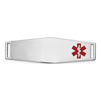 14K White Gold Red Enamel Medical ID Plate Bracelet
