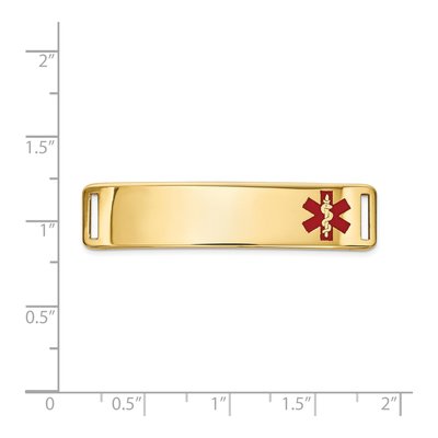 14K Yellow Gold Off-Center Red Enamel Medical ID Plate Bracelet – view 2