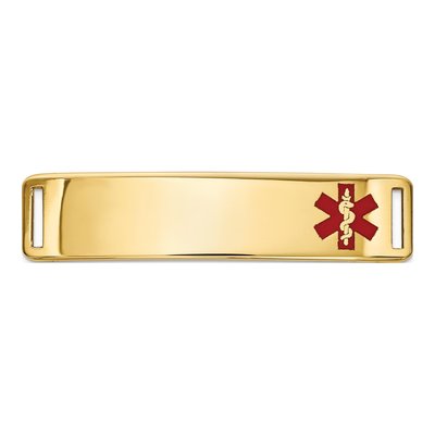 14K Yellow Gold Off-Center Red Enamel Medical ID Plate Bracelet
