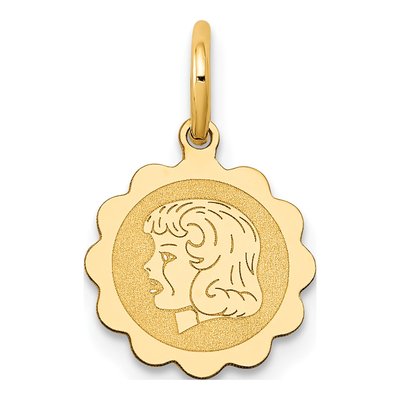 14K Yellow Gold Girl Head Disc Charm