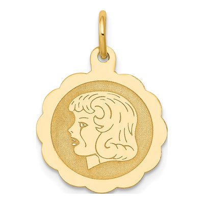 14K Yellow Gold Girl Head Disc Charm